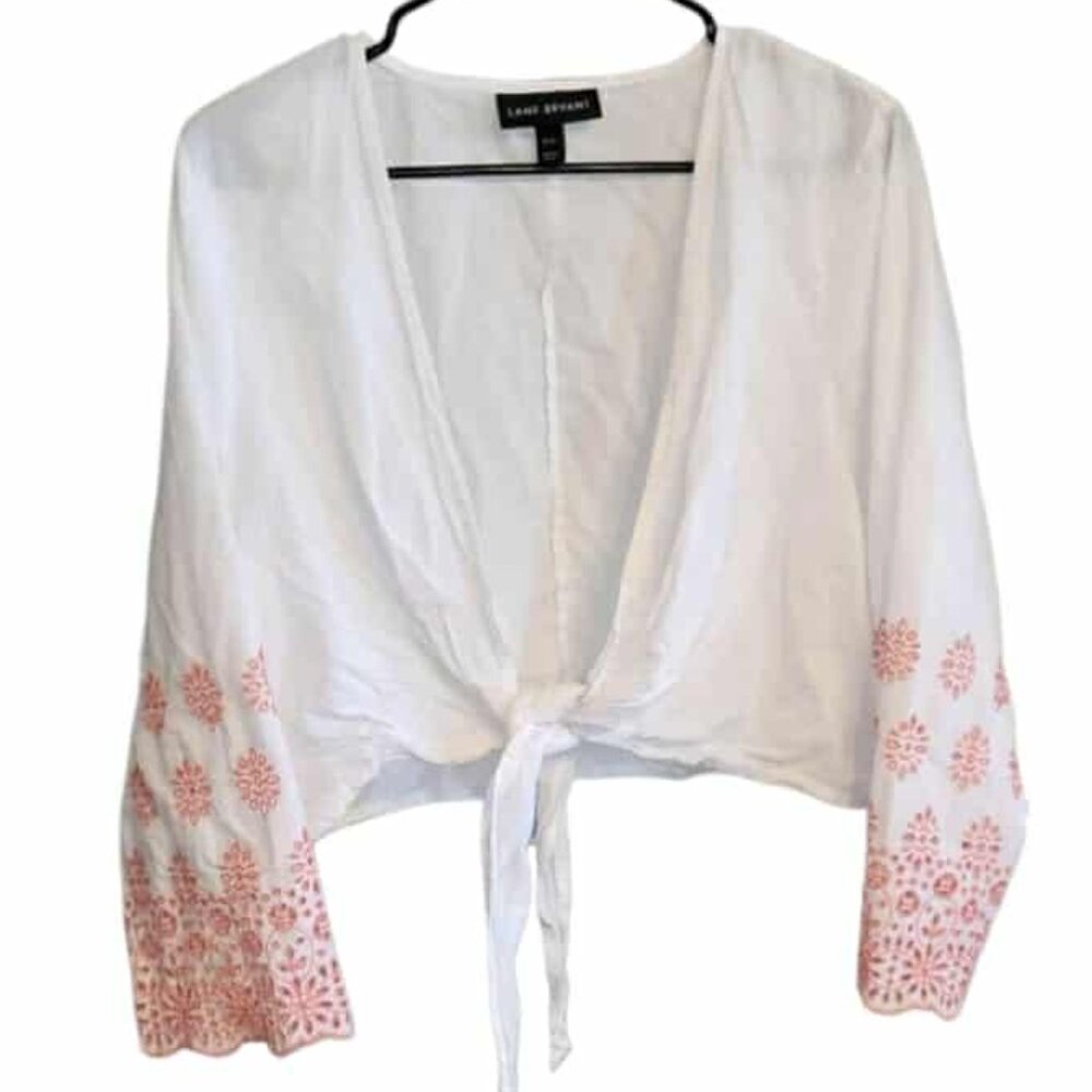Lane Bryant Tie-Front Blouse Eyelet Shirt Women's Crop Top Boho Size 14